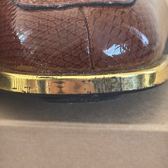 Expressions, shiny patent reptile crocodile croc, print brown dress shoes 10 1/2 - Picture 10 of 12